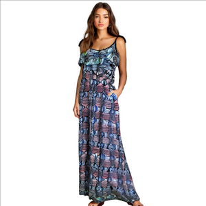 Wide leg, geometric blue and pink jumpsuit romper, small, Angie